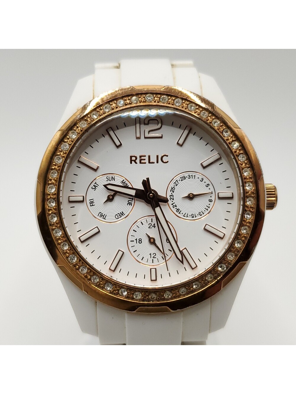 Relic ZR15626 Womens Watch 32mm Rose Gold / White New Battery
